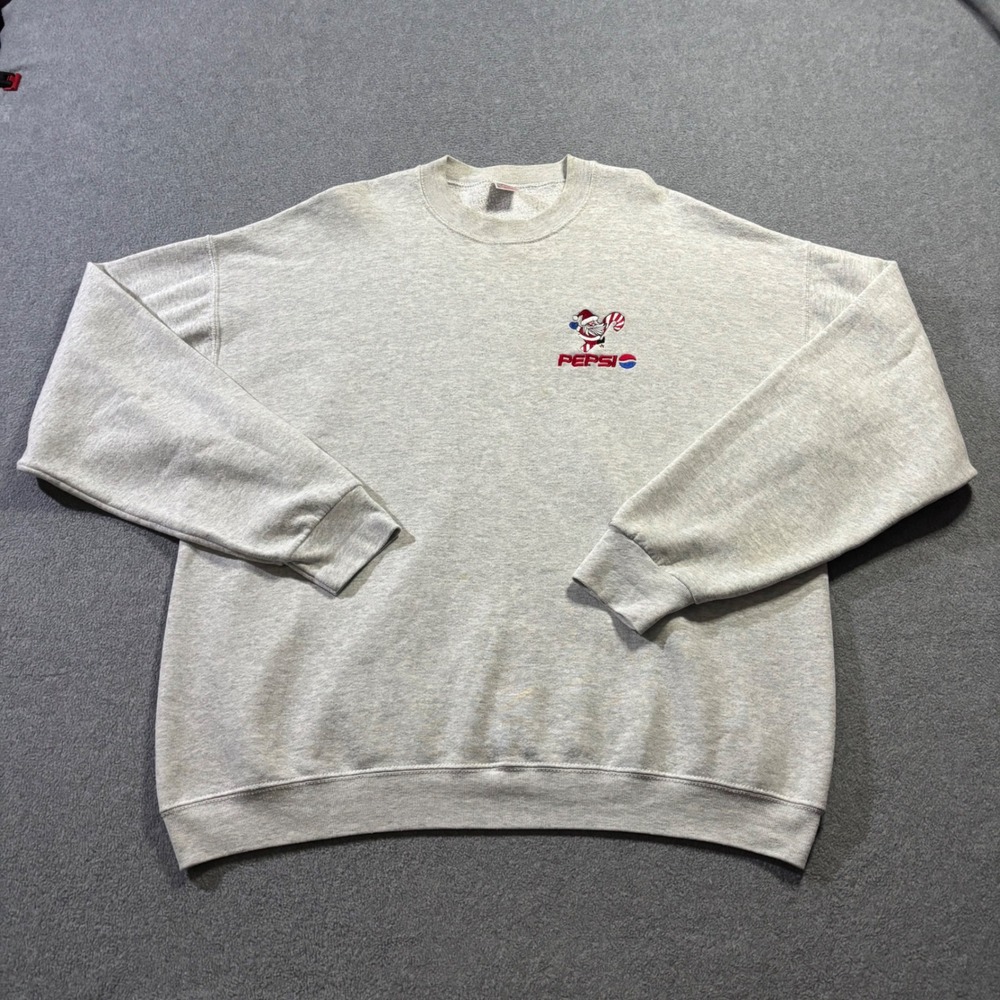Vintage Fruit of the Loom Pepsi Sweatshirt Mens XXL Gray Santa Christmas USA